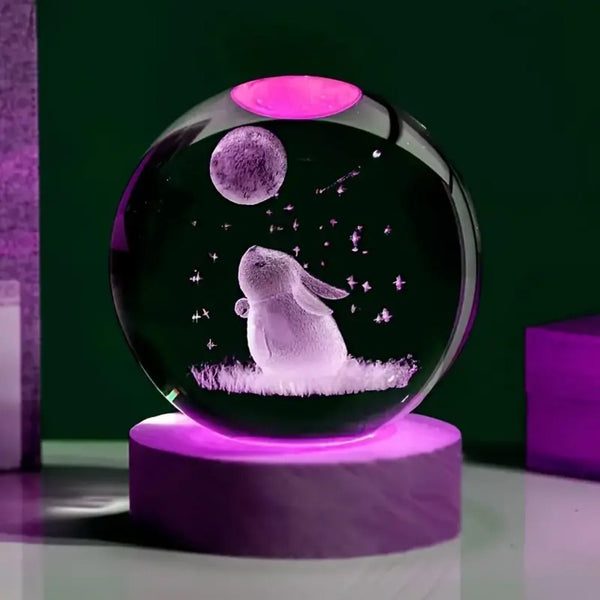 1pc 3D carved rabbit Moon crystal ball decoration, various colors of nightlights, gifts for mom, gifts for her/him, gifts for gi - Limited time Finds