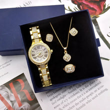 4Pcs Watch Jewelry Set Women Luxury Fashion Rhinestone Diamond Watches Exquisite Square Sparkling Zircon Jewelry Gift With Box - Limited time Finds