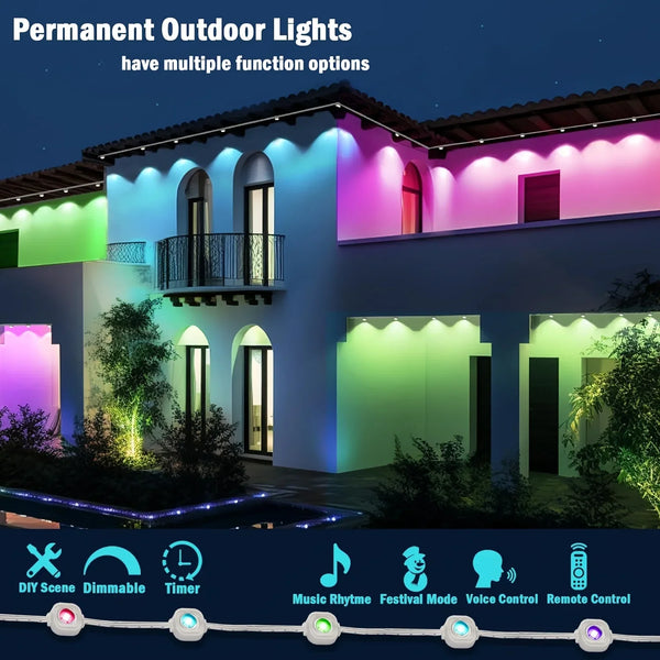 Home Background Lighting Permanent Outdoor Lights Smart RGBIC Eaves LED Lights Festival Flashing Lighting Fairy String - Limited time Finds