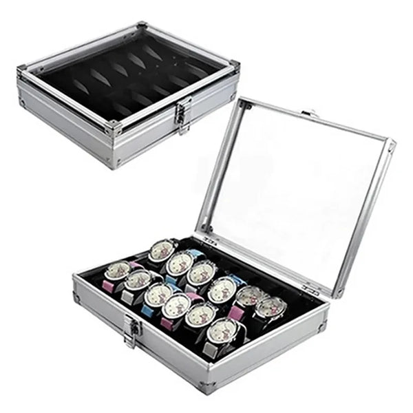 Useful Aluminium Watches Box 12 Grid Slots Jewelry Watches Display Storage Box Square Case Suede Inside Rectangle Watch Holder - Limited time Finds