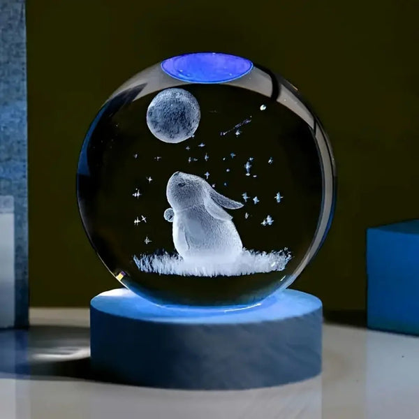 1pc 3D carved rabbit Moon crystal ball decoration, various colors of nightlights, gifts for mom, gifts for her/him, gifts for gi - Limited time Finds