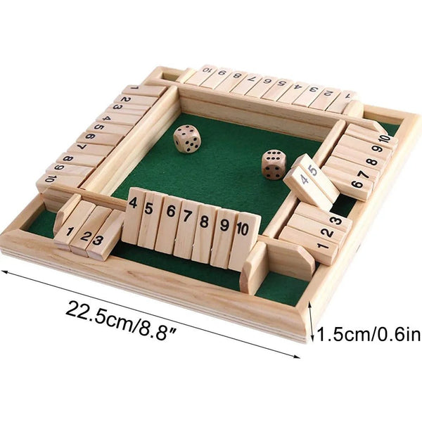 Shut The Box Dice Game Classic 4 Sided Wooden Board Game Flip 10 Numbers Classic Tabletop Party Entertainment Games - Limited time Finds