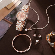 6 Piece Jewelry Set Rose Gold Luxury Watches Women Rings Necklace Earrings Rhinestone Fashion Watches Casual Women Watches - Limited time Finds