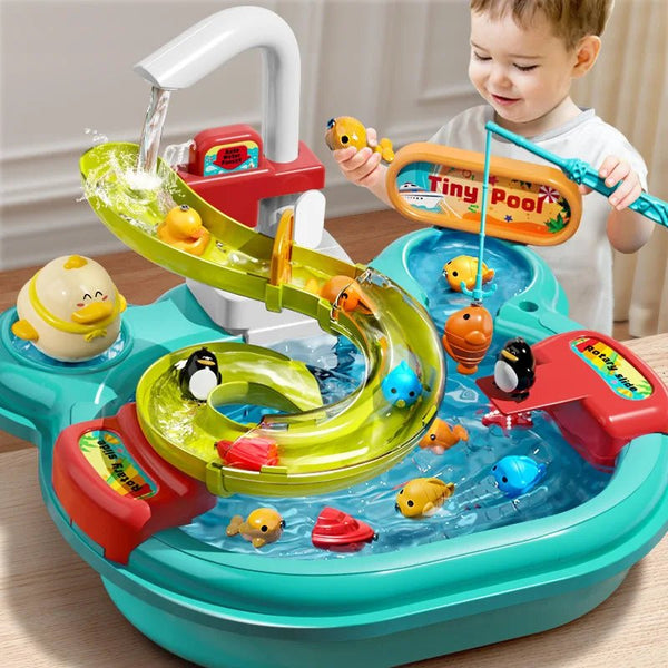 Children Puzzle Pretend Play Toys Dishwashing Basin Toys Gift Kitchen Interactive Toys 2 - in - 1 Slide Fishing Montessori Toys - Limited time Finds