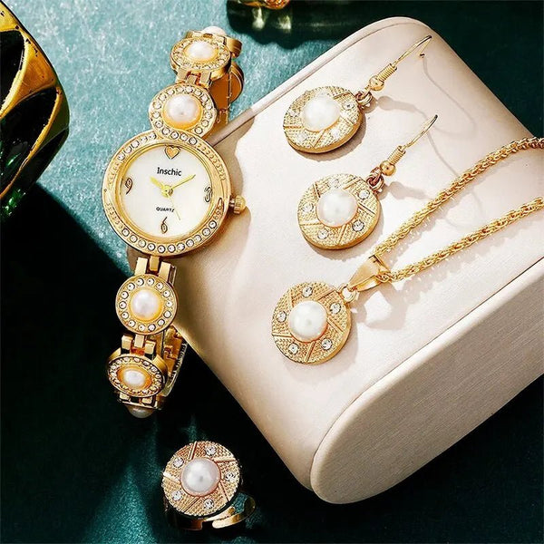 Diamond Women Watches Pearl Watch Ladies Wrist Watches Luxury Brand Rhinestone Womens Quartz Watches Steel Jewelry Set - Limited time Finds