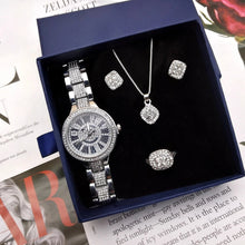 4Pcs Watch Jewelry Set Women Luxury Fashion Rhinestone Diamond Watches Exquisite Square Sparkling Zircon Jewelry Gift With Box - Limited time Finds