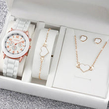 4PCS/Set Geneva Watch Fashion Silicone Band Women Watches Heart Jewelry Set ( Without Box) - Limited time Finds