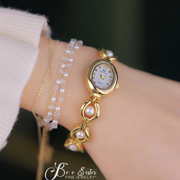 Original Brand Women's Watches 2024 Fashion Pearl Bracelet Golden Quartz Watch Lady Elegant Jewelry Watches Gift For Girlfriend - Limited time Finds