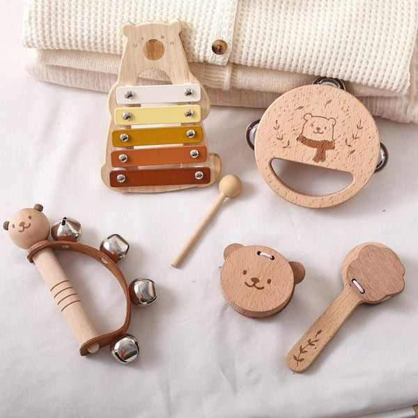 5pc Set Montessori Toys Baby Music Toys Musical Instrument Wooden Educational Toys Baby 0 3 Years Toys Bear Xylophone toys Gifts - Limited time Finds