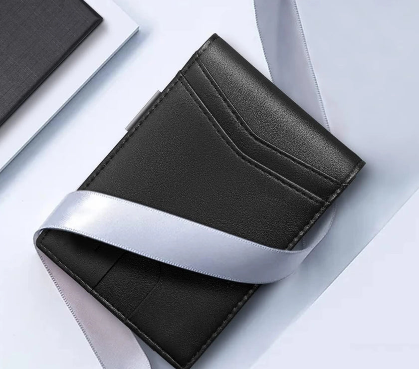 Minimalist men's RFID blocking multi - functional ultra - thin 12 - card wallet, front pocket bi - fold solid color portable card holder - Limited time Finds