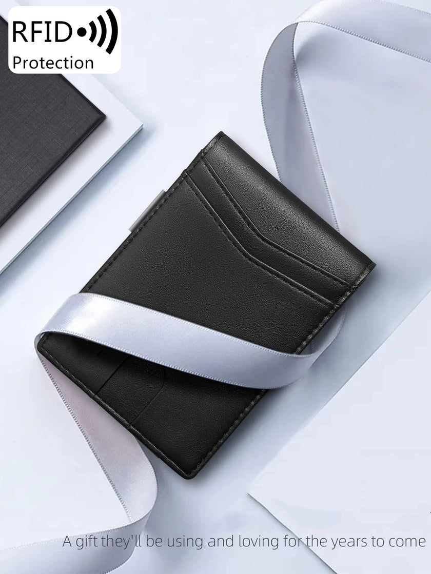 Minimalist men's RFID blocking multi - functional ultra - thin 12 - card wallet, front pocket bi - fold solid color portable card holder - Limited time Finds