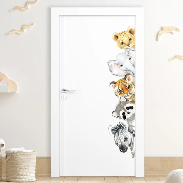 Cartoon Cute Watercolour Animals Door Stickers Decoration for Bedroom Wall Sticker Living Room Wall Art Home Decore Kids Room - Limited time Finds