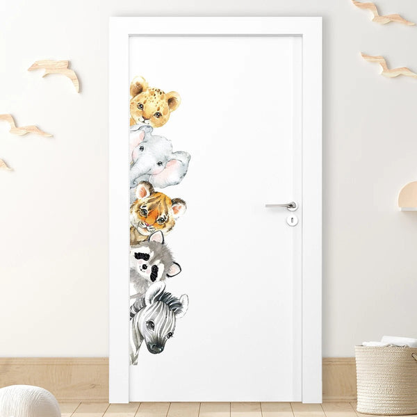 Cartoon Cute Watercolour Animals Door Stickers Decoration for Bedroom Wall Sticker Living Room Wall Art Home Decore Kids Room - Limited time Finds