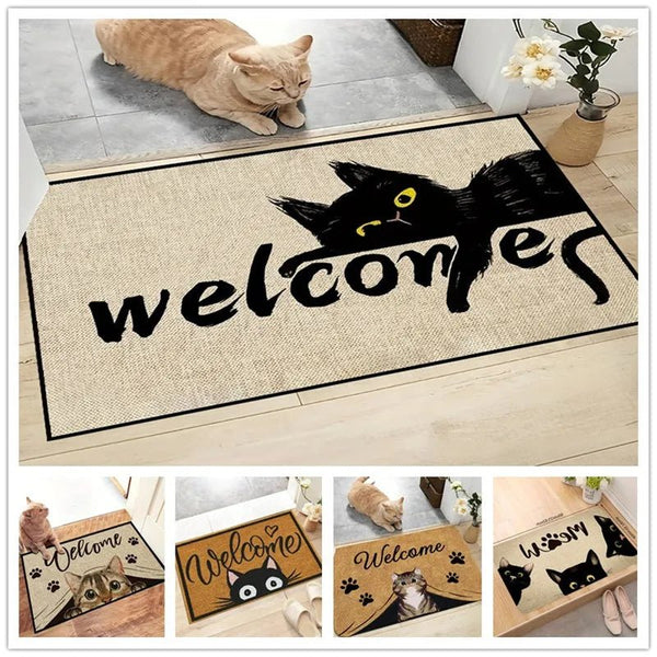 1Pc Cat Pattern Welcome Mat Dirt Resistant Indoor Outdoor Floor Rug Washable Home Decore Carpet Bedroom Bathroom Kitchen Balcony - Limited time Finds