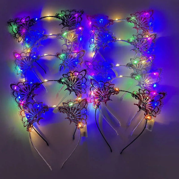 Flashing LED Lights Lace Cat and Fox Headbands for Rave Parties and Festivals Halloween - Limited time Finds