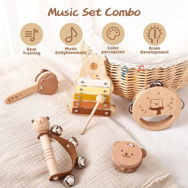 5pc Set Montessori Toys Baby Music Toys Musical Instrument Wooden Educational Toys Baby 0 3 Years Toys Bear Xylophone toys Gifts - Limited time Finds