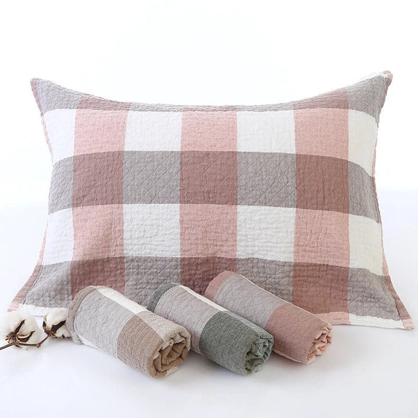 NEW 100% Cotton 3 Layers Thick Gauze Pillows Towel Classical Big Plaid Pillows Towel Super Soft Bedding Sets Pure Cotton Pillows - Limited time Finds