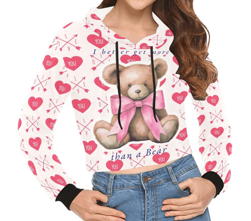 Women's All Over Print Cropped Hoodie VBear - Limited time Finds