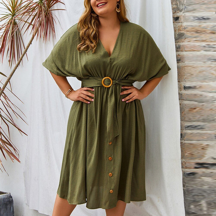 Plus Size Dress Full Sleeve V Neck - Limited time Finds