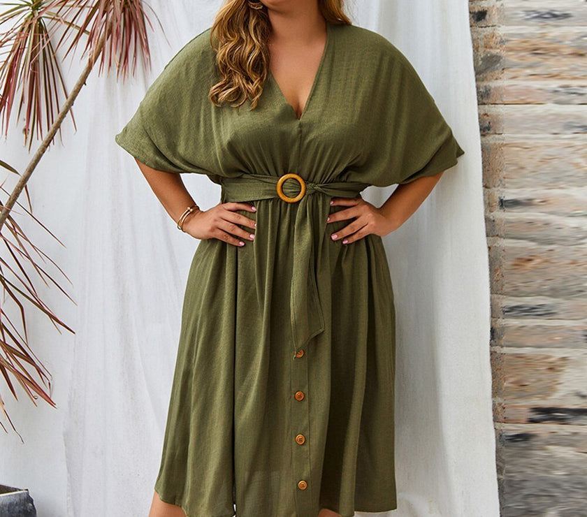 Plus Size Dress Full Sleeve V Neck - Limited time Finds