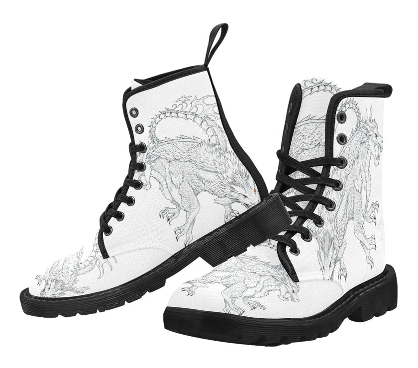 Women's Lace Up Canvas Boots dragon print