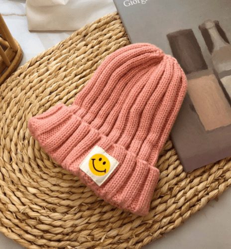 Baby Toddler Ribbed Knit Smile Face Beanie "LOVE SMILE" - Limited time Finds