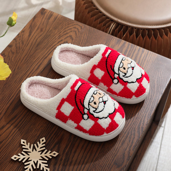 New Christmas Plaid Santa Claus Slippers Winter Indoor Non - slip Floor Bedroom Fuzzy House Shoes For Women Home Slipper - Limited time Finds