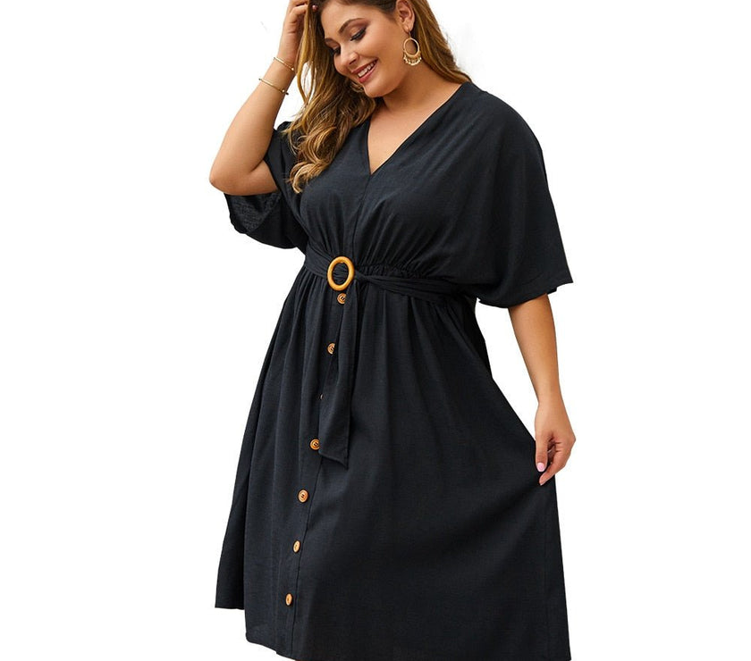 Plus Size Dress Full Sleeve V Neck - Limited time Finds