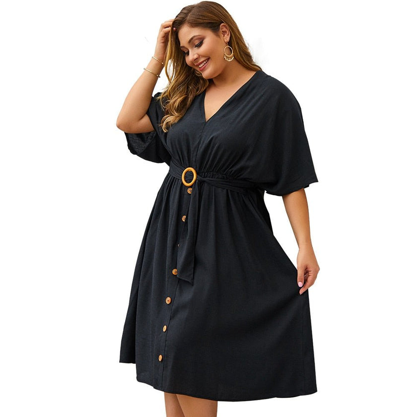 Plus Size Dress Full Sleeve V Neck - Limited time Finds