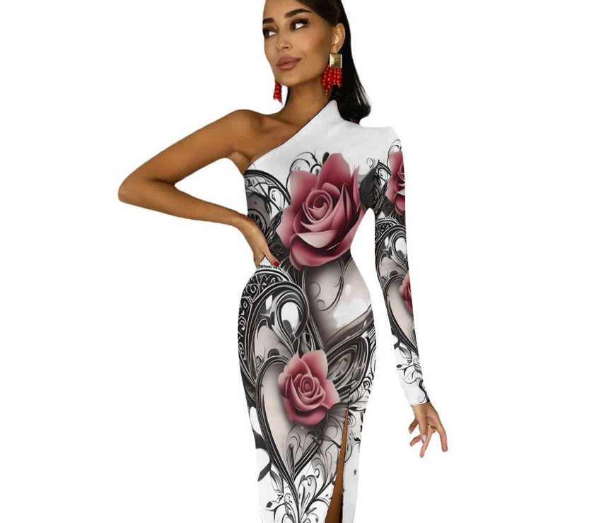 Half Sleeve Slit Dress Rose art - Limited time Finds