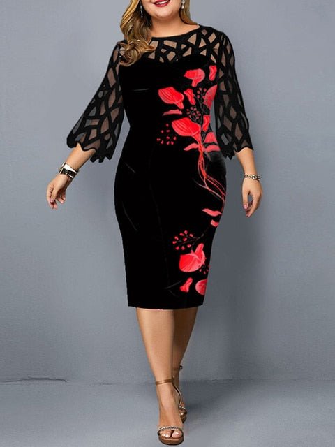 Plus Size Elegant Print Pencil Dress - Limited time Finds