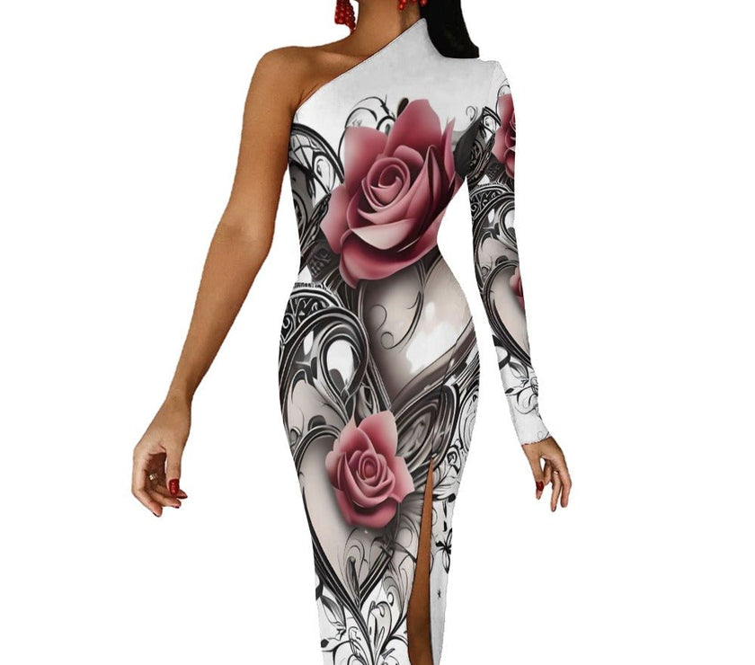 Half Sleeve Slit Dress Rose art - Limited time Finds