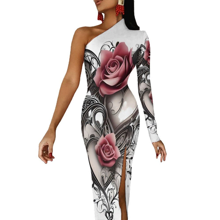 Half Sleeve Slit Dress Rose art - Limited time Finds