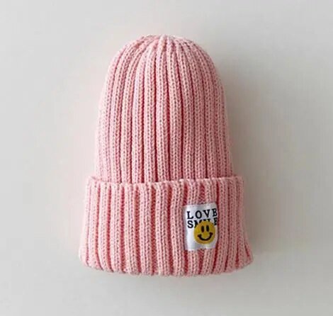 Baby Toddler Ribbed Knit Smile Face Beanie "LOVE SMILE" - Limited time Finds