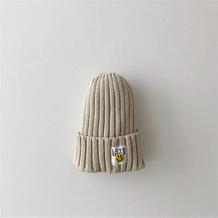 Baby Toddler Ribbed Knit Smile Face Beanie "LOVE SMILE" - Limited time Finds