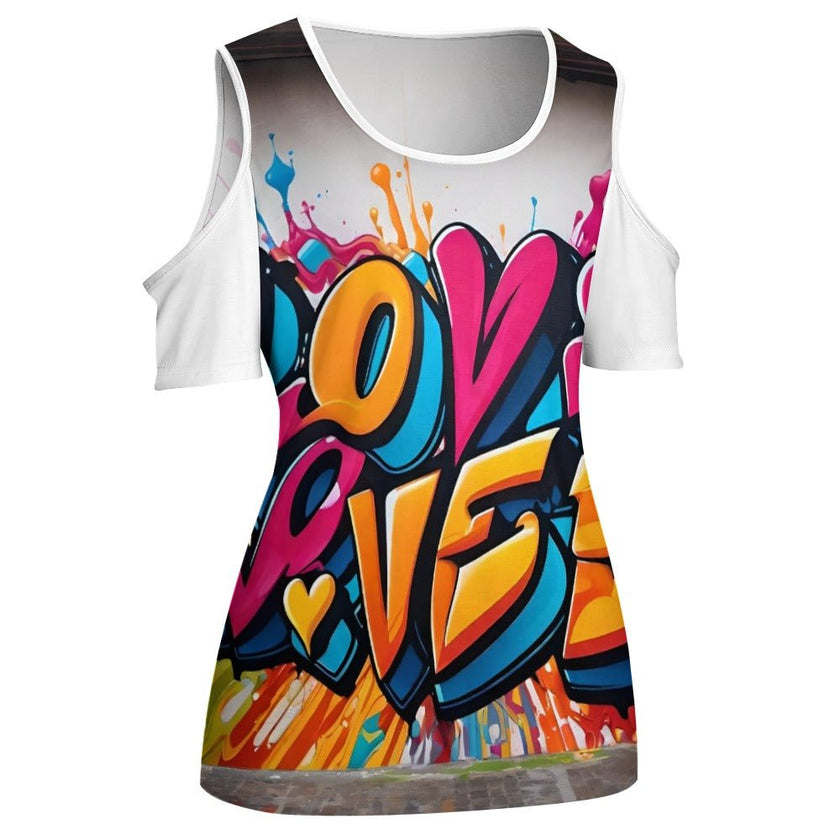 ACT off shoulder U-neck short sleeve top "Love" - Limited time Finds