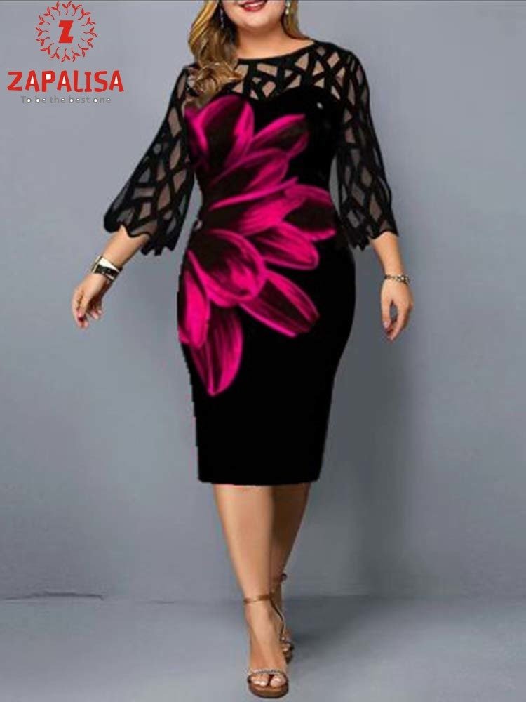 Plus Size Elegant Print Pencil Dress - Limited time Finds