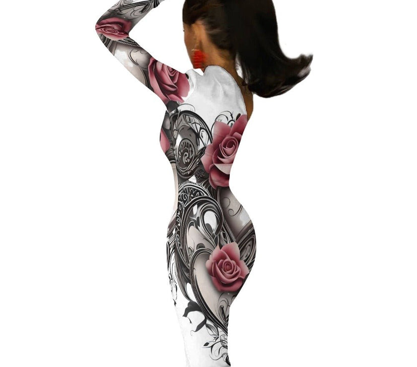 Half Sleeve Slit Dress Rose art - Limited time Finds