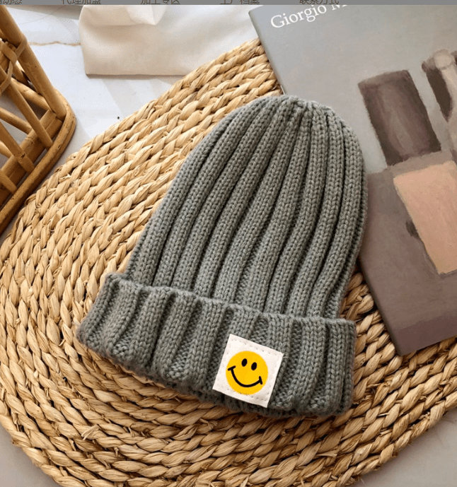 Baby Toddler Ribbed Knit Smile Face Beanie "LOVE SMILE" - Limited time Finds