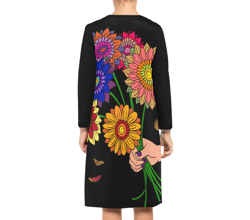 Girls'  Flower Long Sleeve Dress