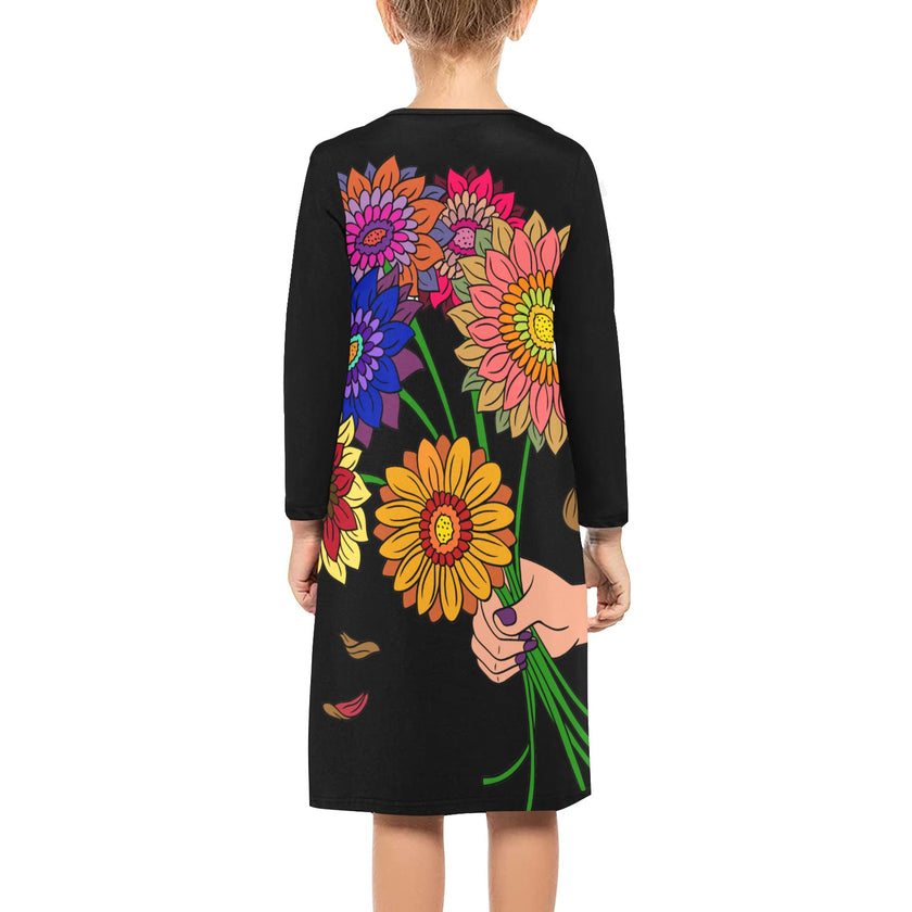 Girls'  Flower Long Sleeve Dress